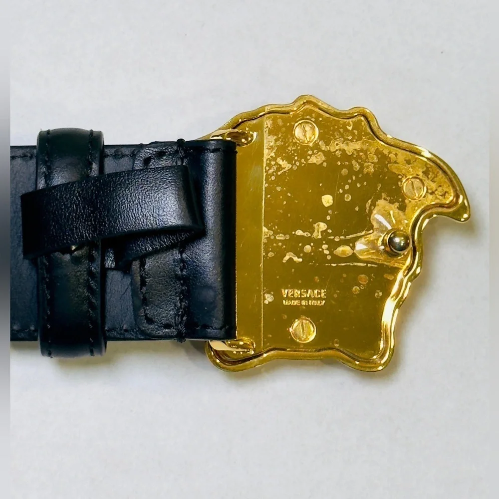 Versace La Medusa Greca Buckle Leather Belt Black 100 Cm DCU4140 Size 34